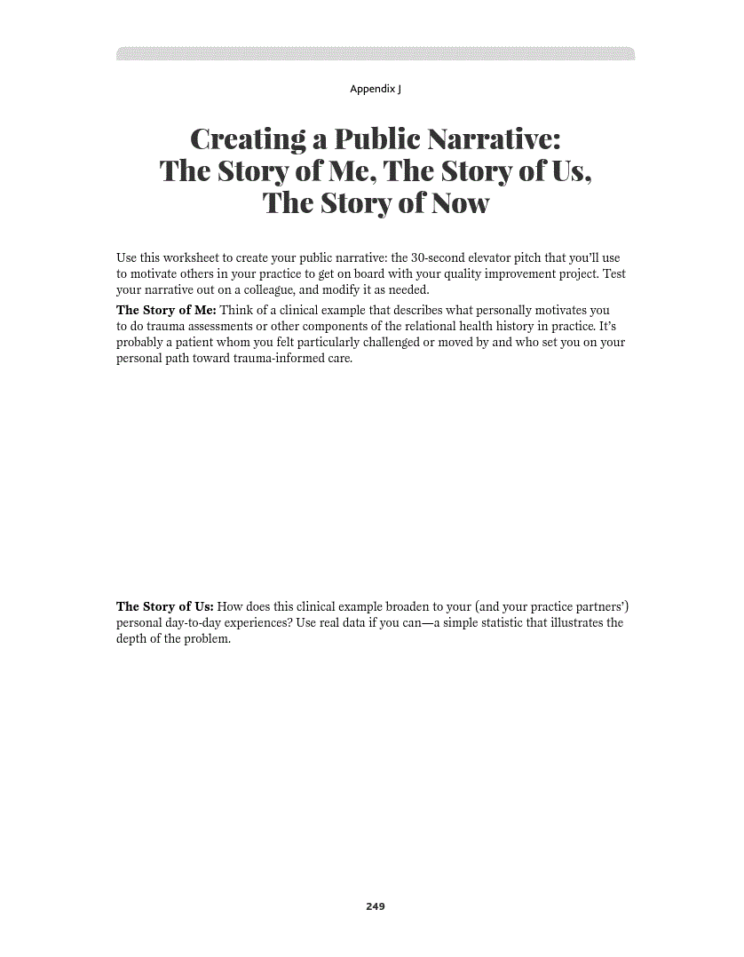 First page of Creating a Public Narrative: The Story of Me, The Story of Us, the Story of Now
