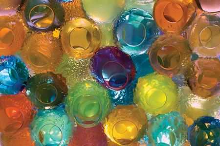 Water-absorbing gel beads look like candy so children may be tempted to swallow them.