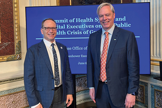 AAP President Benjamin D. Hoffman and Children’s Hospital Association Matthew Cook at a White House summit