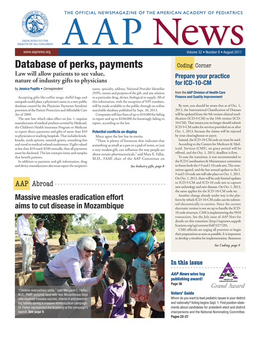 AAP News Cover Image for Volume 32, Issue 8