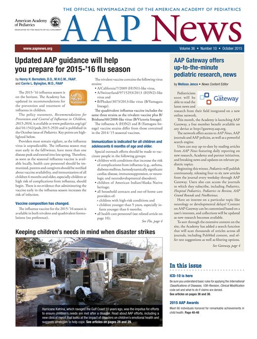 AAP News Cover Image for Volume 36, Issue 10