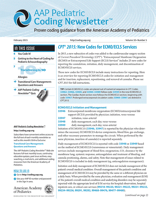 CPT 2015: New Codes for ECMO/ECLS Services | AAP Pediatric Coding ...