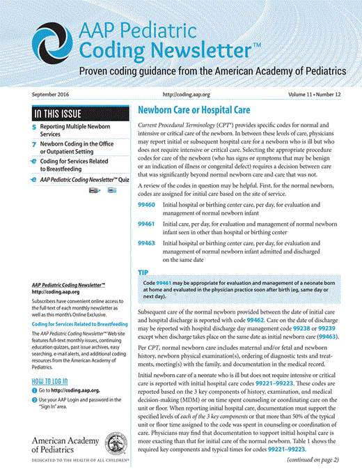 Newborn Coding in the Office or Outpatient Setting | AAP Pediatric ...