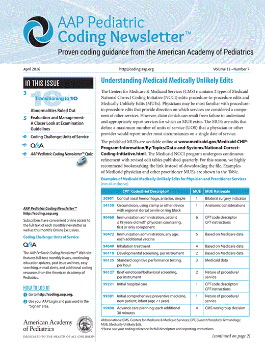Understanding Medicaid Medically Unlikely Edits AAP Pediatric Coding