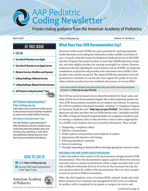 Coding Challenge: Bilateral Services Answers | AAP Pediatric Coding ...