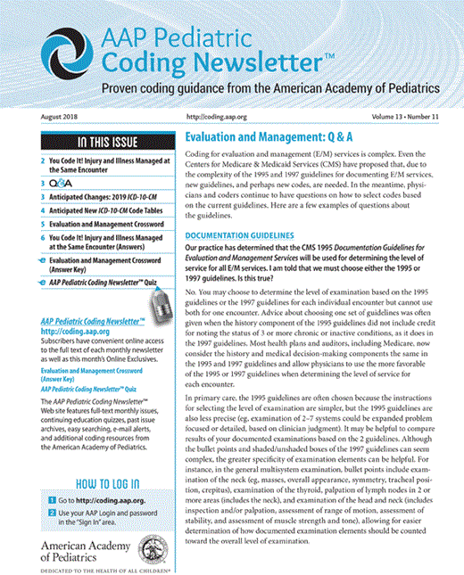 Evaluation and Management: Q & A | AAP Pediatric Coding Newsletter ...