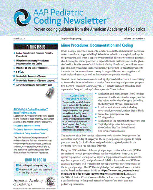 Pcli Global Period Chart.pdf Global Period Chart: Common Pediatric Procedures | AAP Pediatric Coding ...