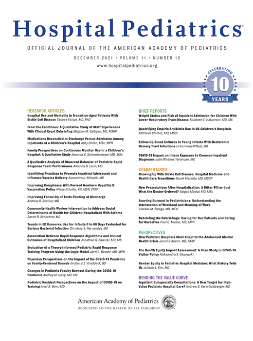 Hospital Pediatrics Cover Image for Volume 11, Issue 12