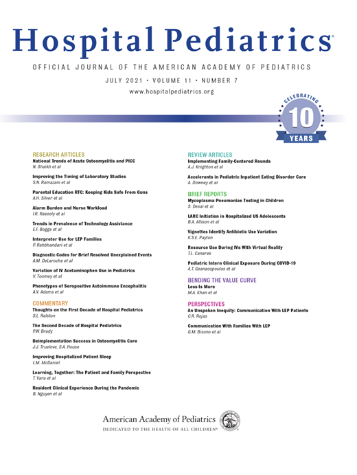 Hospital Pediatrics Cover Image for Volume 11, Issue 7