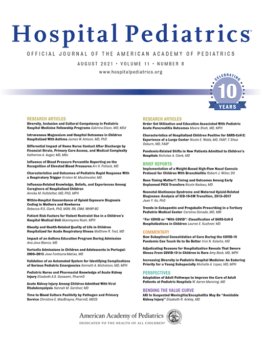 Hospital Pediatrics Cover Image for Volume 11, Issue 8