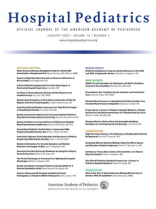 Hospital Pediatrics Cover Image for Volume 12, Issue 1