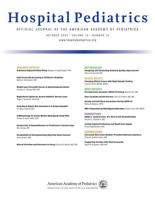 Hospital Pediatrics Cover Image for Volume 12, Issue 10