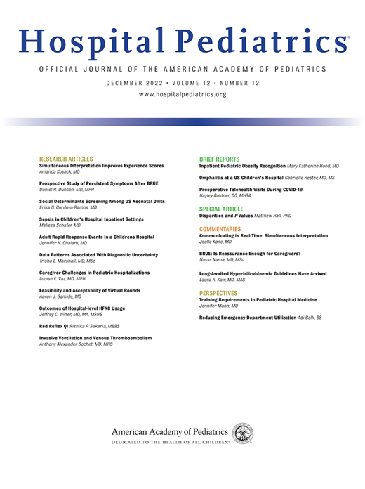 Hospital Pediatrics Cover Image for Volume 12, Issue 12