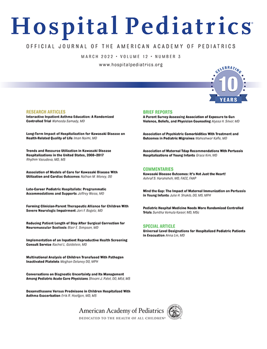 Hospital Pediatrics Cover Image for Volume 12, Issue 3