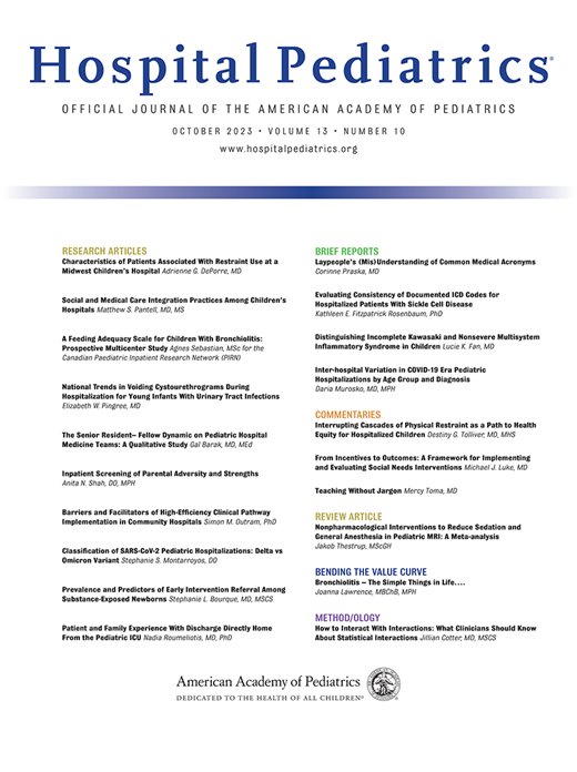 Hospital Pediatrics Cover Image for Volume 13, Issue 10