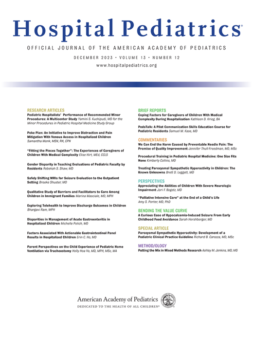 Hospital Pediatrics Cover Image for Volume 13, Issue 12