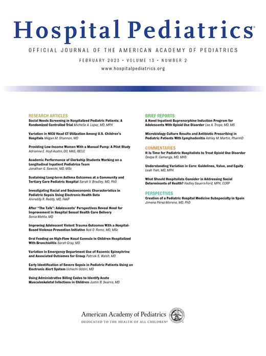 Hospital Pediatrics Cover Image for Volume 13, Issue 2
