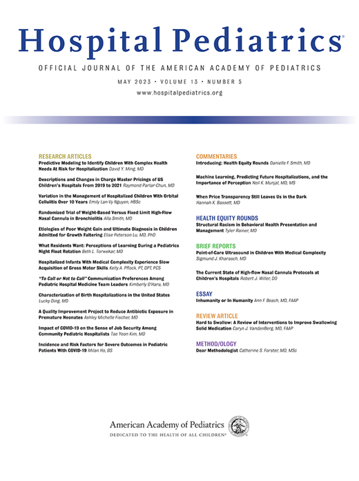 Hospital Pediatrics Cover Image for Volume 13, Issue 5