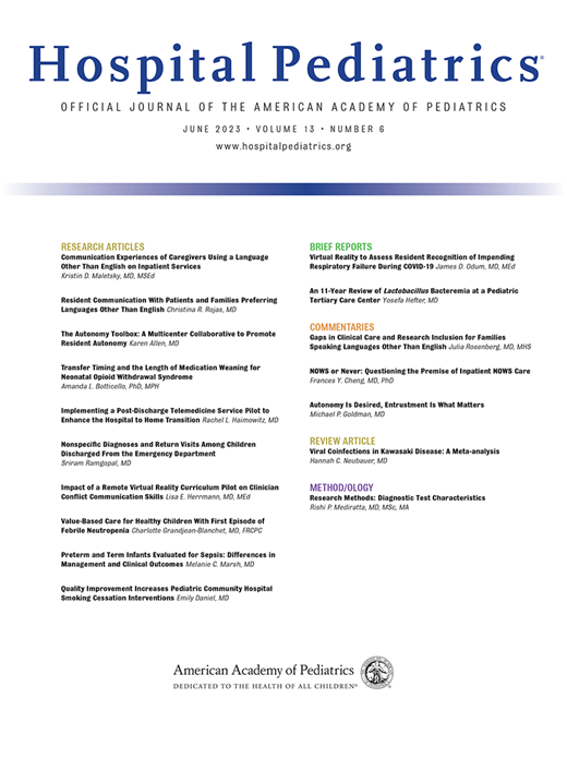 Hospital Pediatrics Cover Image for Volume 13, Issue 6