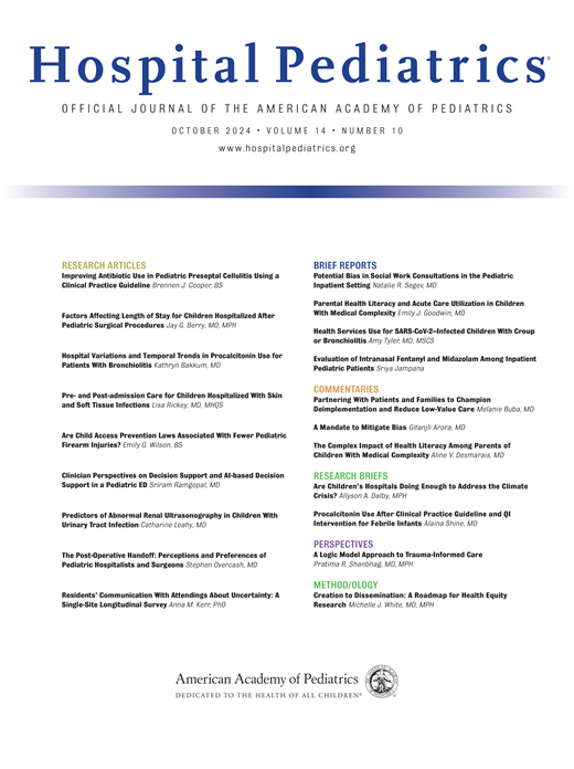 Hospital Pediatrics Cover Image for Volume 14, Issue 10