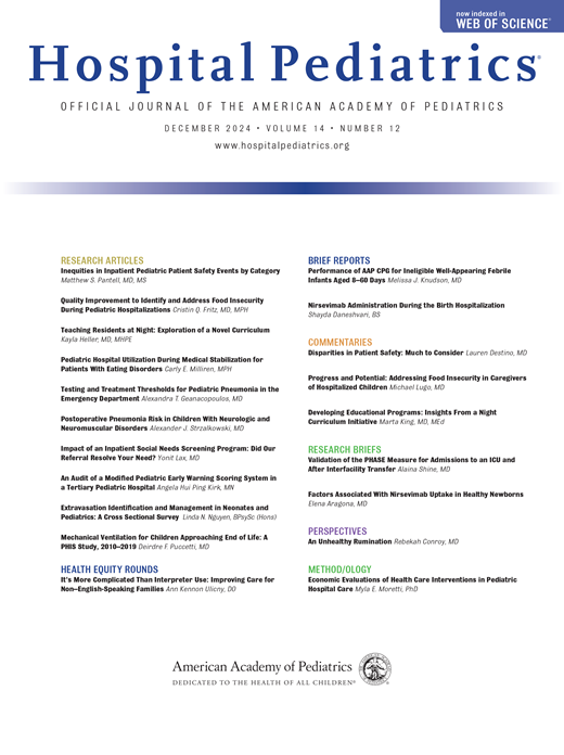 Hospital Pediatrics Cover Image for Volume 14, Issue 12