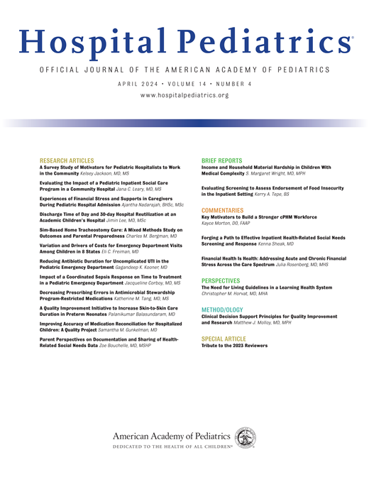 Hospital Pediatrics Cover Image for Volume 14, Issue 4