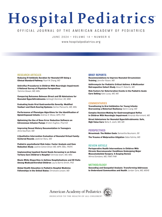 Hospital Pediatrics Cover Image for Volume 14, Issue 6