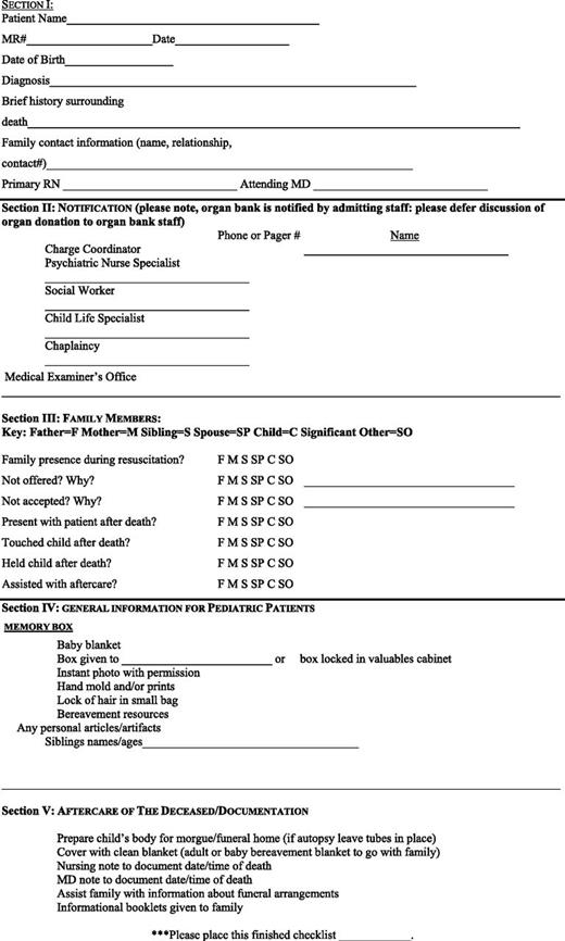 APPENDIX 3A. Bereavement Checklist. MR, medical record.