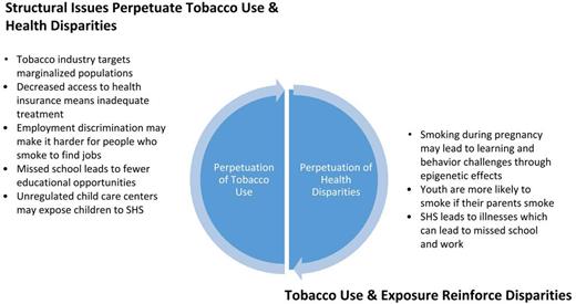 FIGURE 1. Tobacco use and exposure reinforce existing health disparities, and these health disparities perpetuate tobacco use.