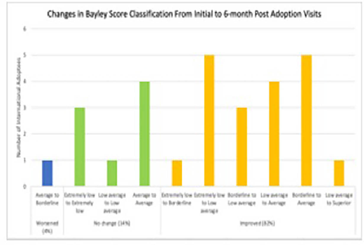 Observed changes in Bayley scores from initial to 6 month visit.