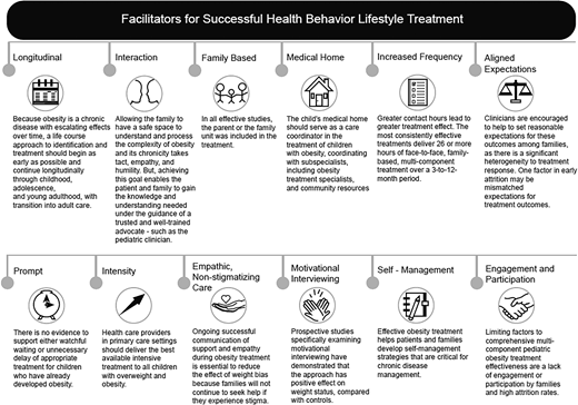 Facilitators for successful health behavior lifestyle treatment (this figure highlights some of the factors that are associated with successful health behavior and lifestyle treatment).