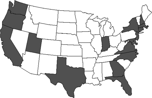 Geographic representation of participant location by state.
