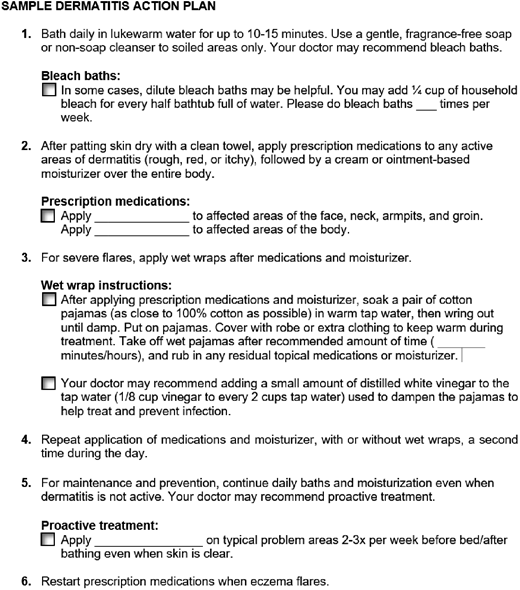 Sample Atopic Dermatitis Action Plan