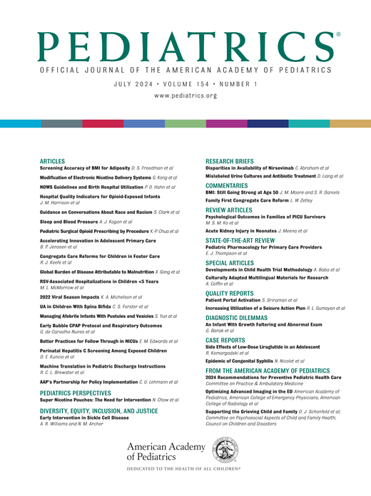 Pediatrics Cover Image for Volume 154, Issue 1