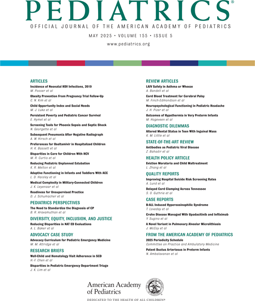 Pediatrics Cover Image for Volume 155, Issue 5
