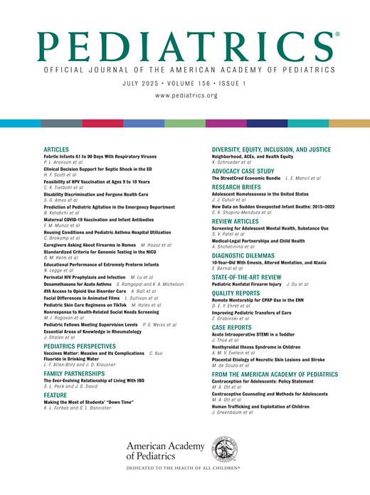 Pediatrics Cover Image for Volume 156, Issue 1