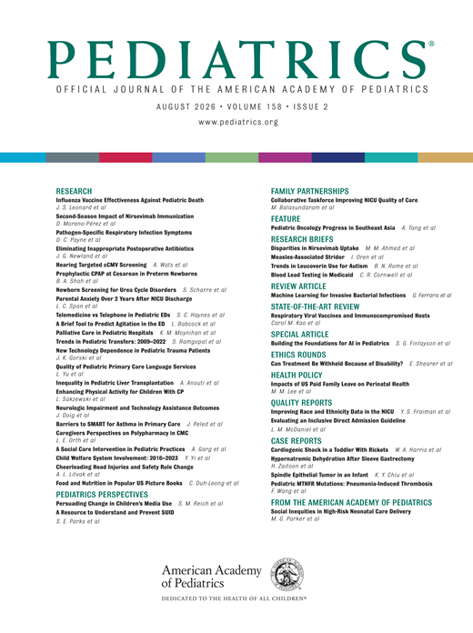 Pediatrics Cover Image for Volume 158, Issue 2